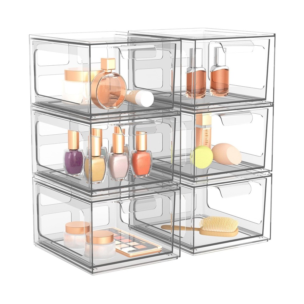 6 Pack Stackable Plastic Makeup Organizer Drawers, Acrylic Organize... Fast Ship