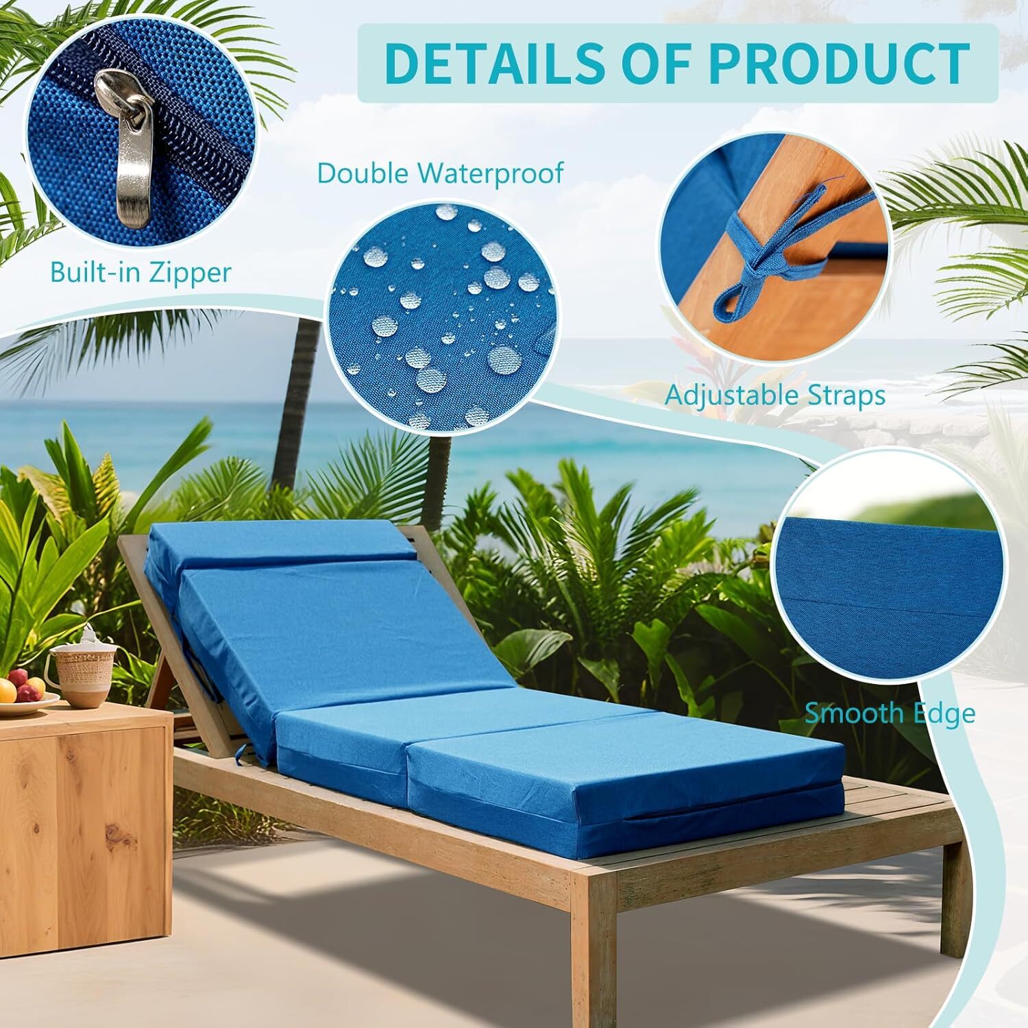 SUNYRISY 72"x21"x5" Chaise Lounge Cushions Set of 2 Waterproof Sun- Patio Pads