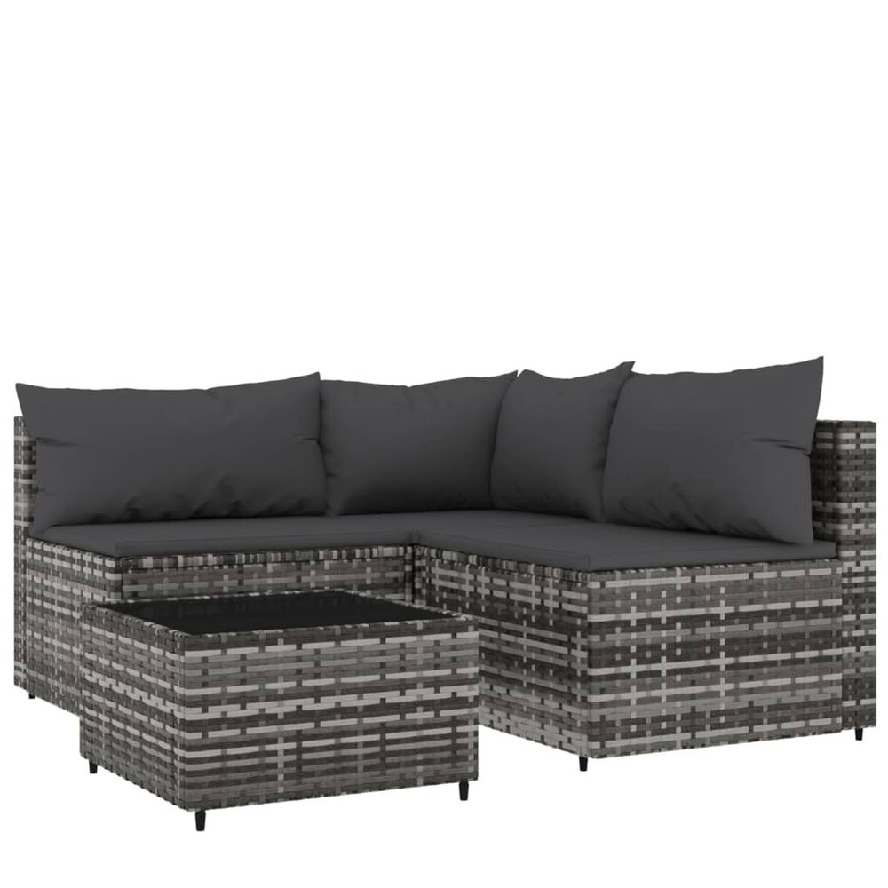 Patio Lounge Set Grey Poly Rattan Medium Adjustable Feet