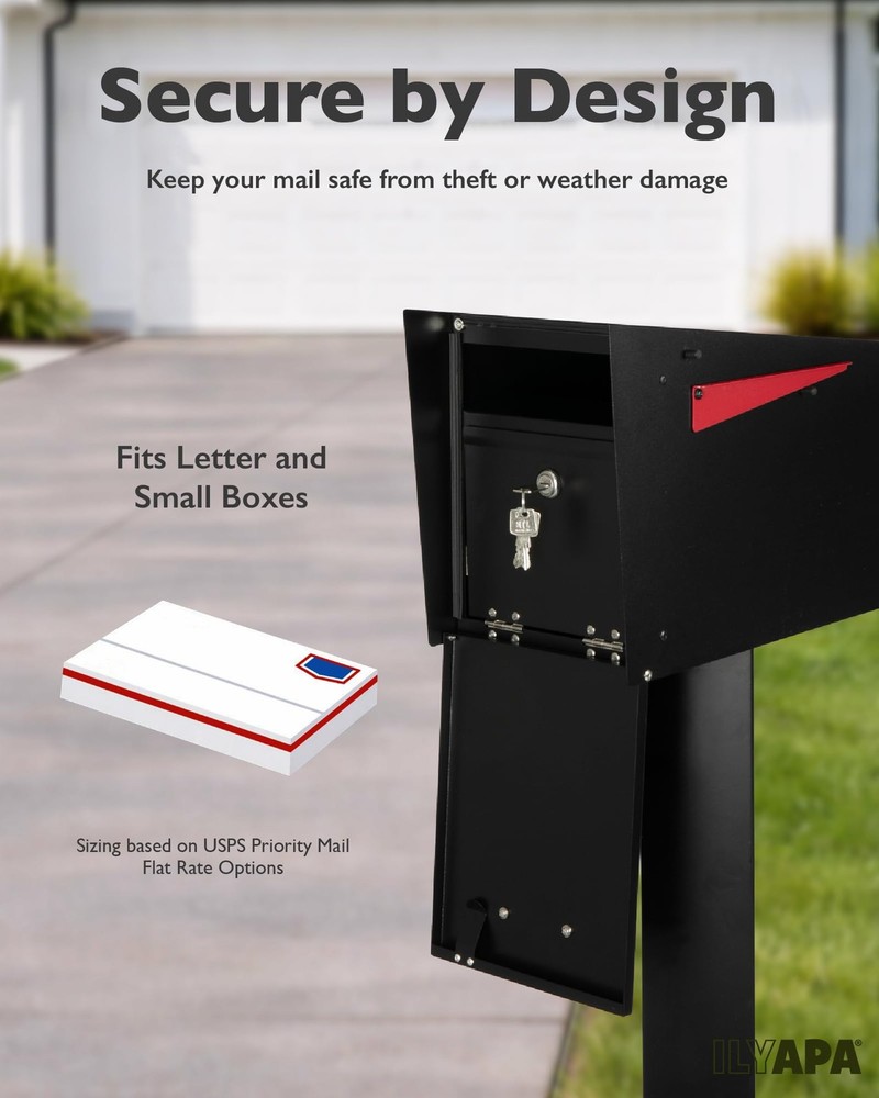 Ilyapa Locking Mailbox with Lock and Key Modern Mailboxes for Outside Post Mount