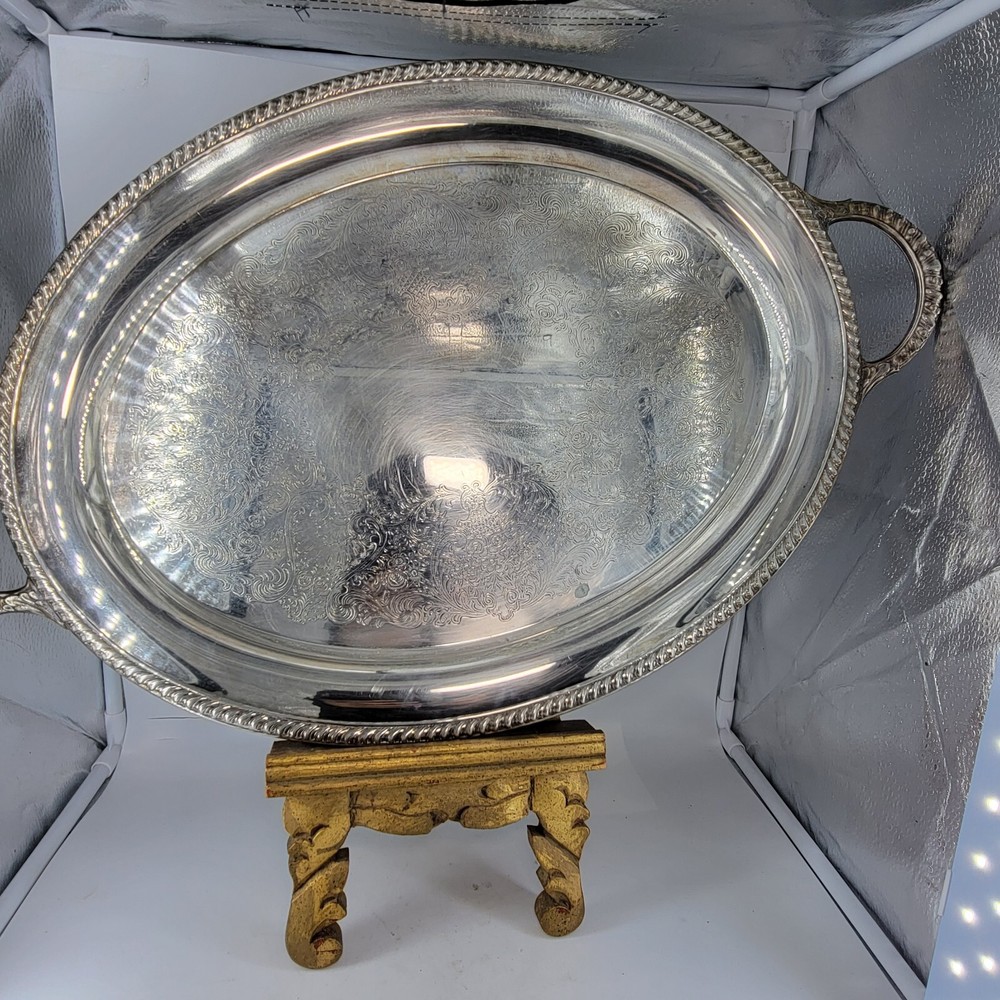 VTG International Silver Co Camille 22" 2 Handled Serving Tray Platter READ