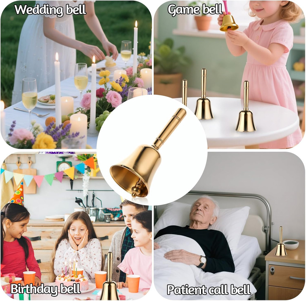 Solid Brass Dinner Bell with Metal Handle - 3.9" Handbell for Various Uses