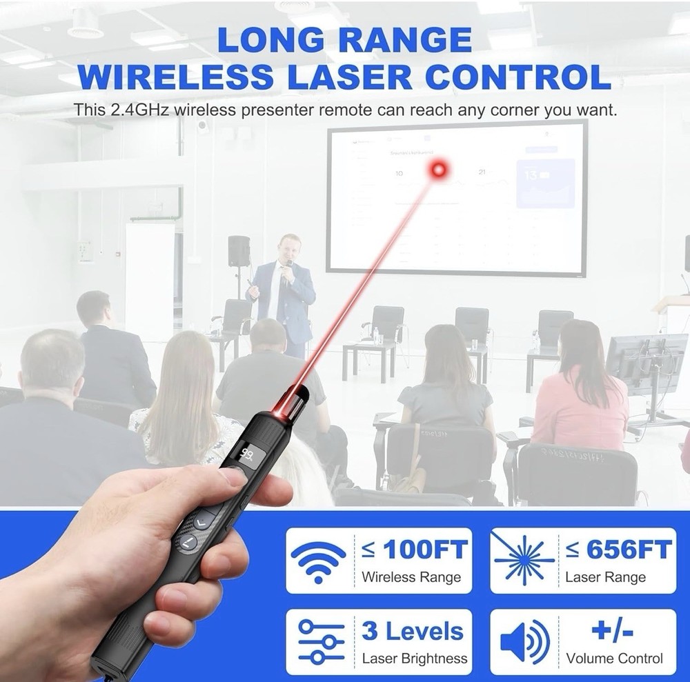 Retractable Wireless Presenter With Telescoping Pointer