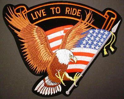 LIVE TO RIDE EAGLE W/ FLAG BIKER XL BACK PATCH-PT264B