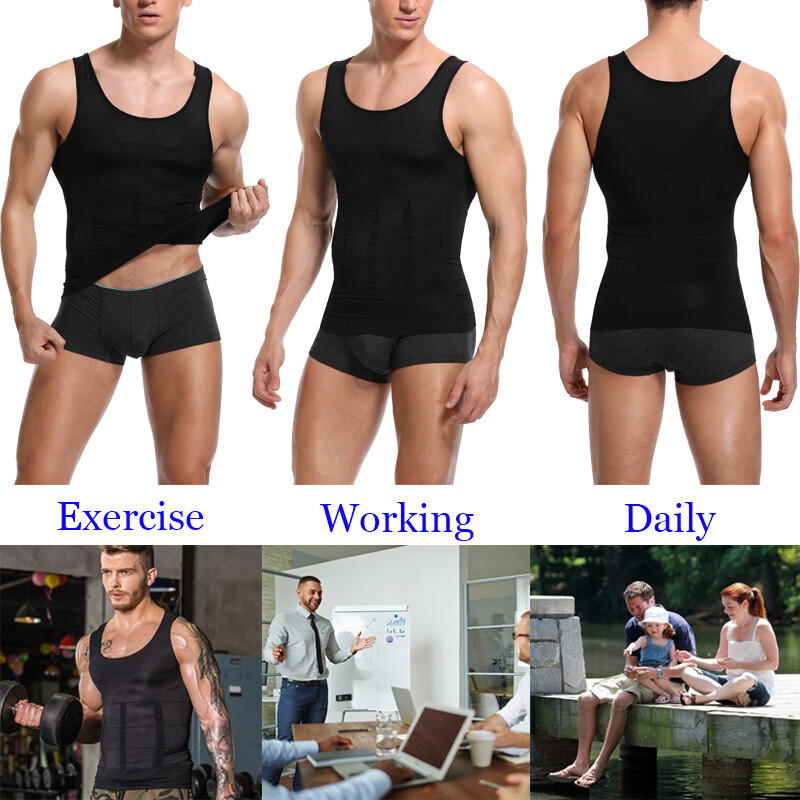 Mens Body Shaper Belly Chest Compression Shirt Slimming Tank Top Abs Girdle Vest
