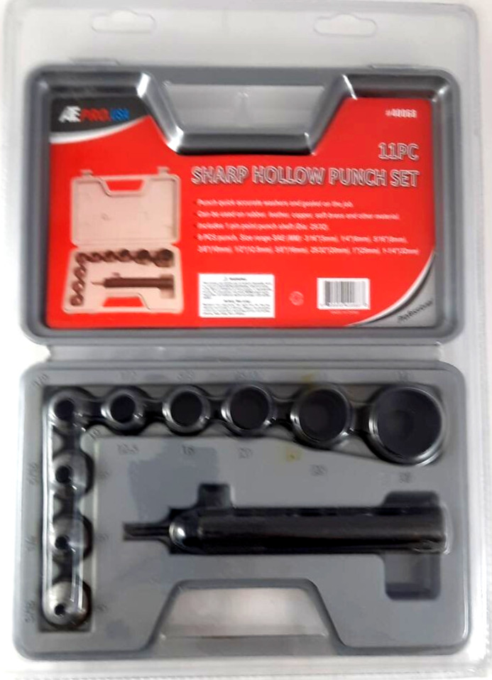 11 PC Sharp Hollow Punch Set, Leather, Copper, Rubber, Plastic - Gaskets Washers