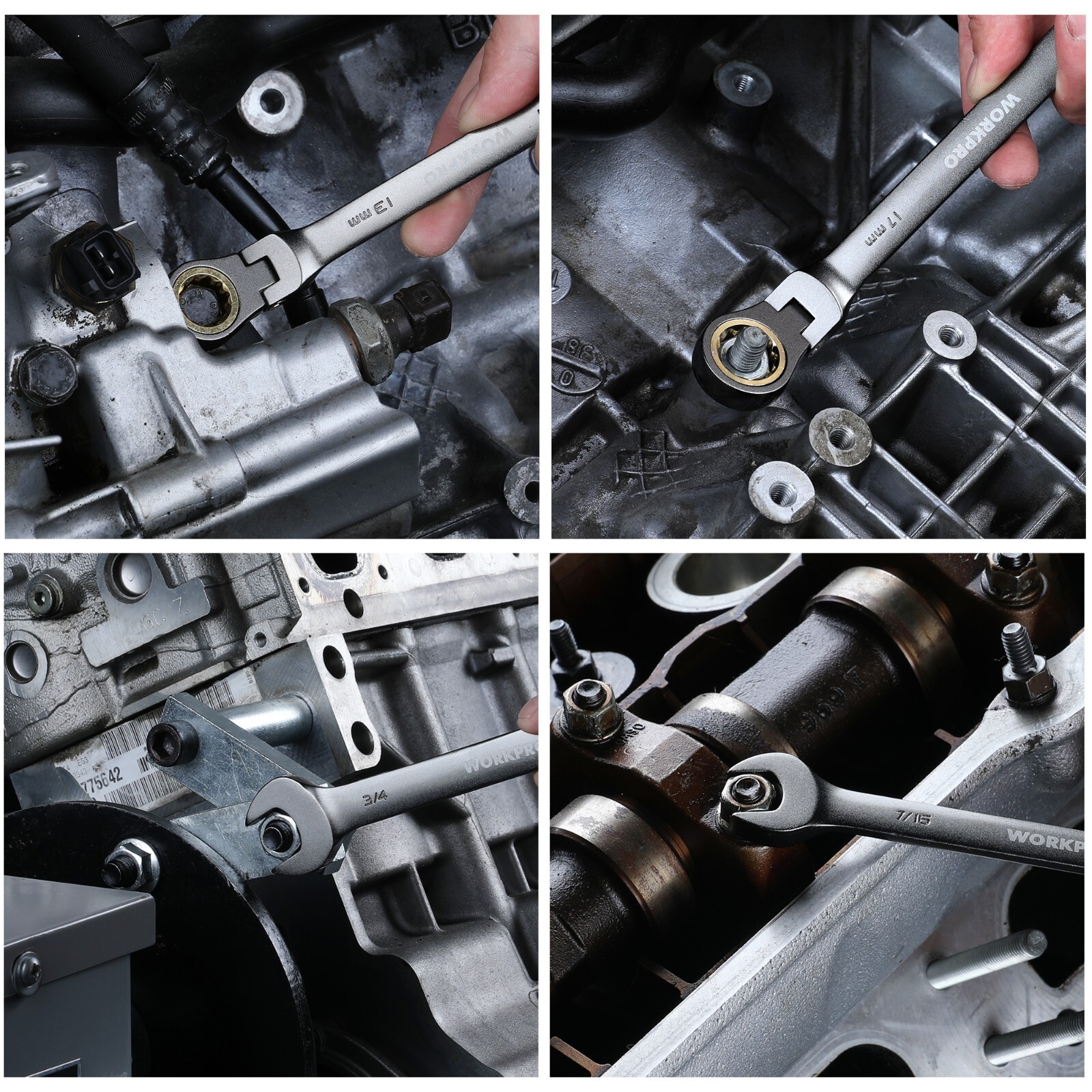 WORKPRO 22PC Flex-Head Ratcheting/Regular Combination Wrench Set w/Organizer Box