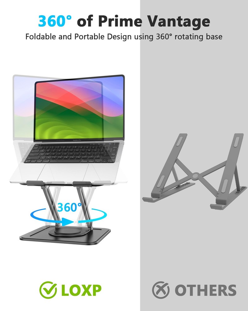 LOXP Adjustable Laptop Stand, Computer Stand with 360 Rotating Classic Black