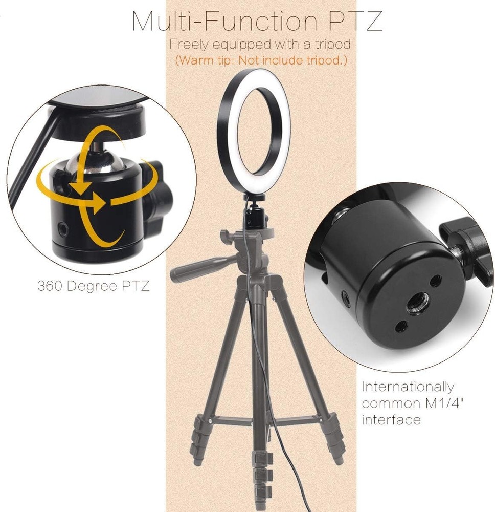 GEMWON 6" LED Ring Light with 3 Color & & 10 Dimmable Brightness