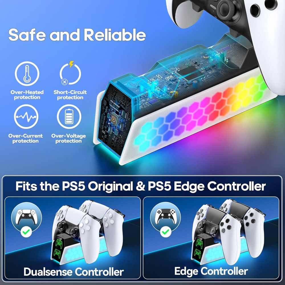 PS5 Controller Charger Station Compatible with DualSense & Edge Controllers, PS5