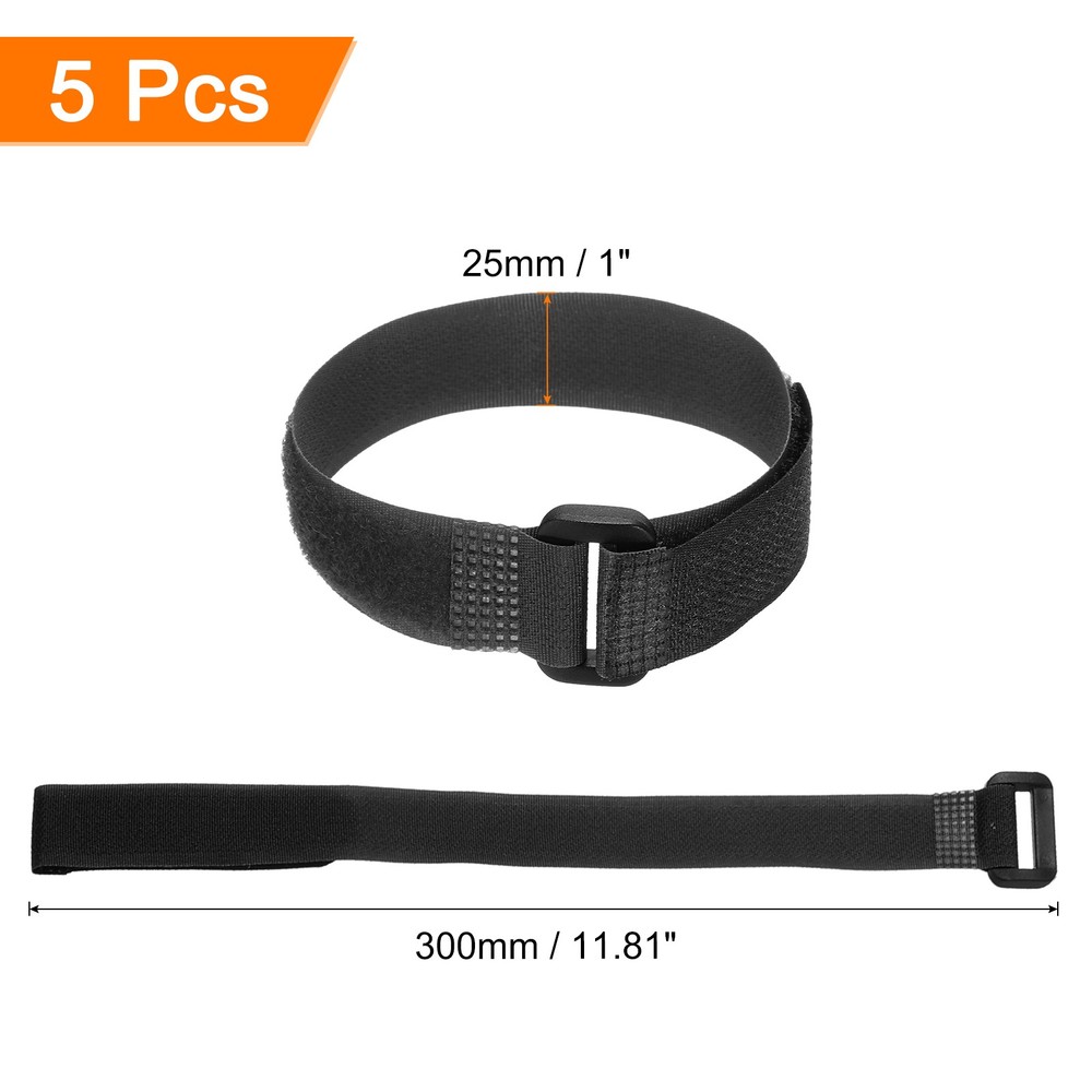 5 Pcs Battery Tie Down Straps, 1" x 12" Black Nylon Hold Down Hook Loop Strap