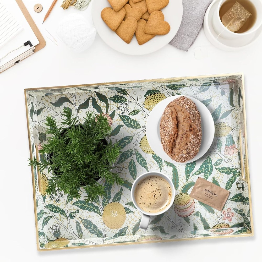 Lemon Plastic Decorative Serving Tray with Handles for Coffee Table Decor