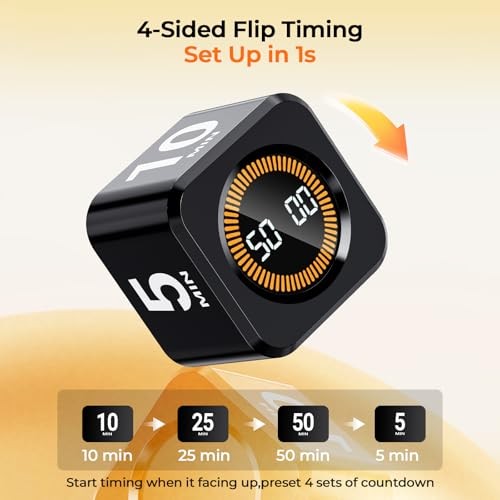 Office Desk Timer Cube, Visual Pomodoro Timer with Gravity, Countdown Black