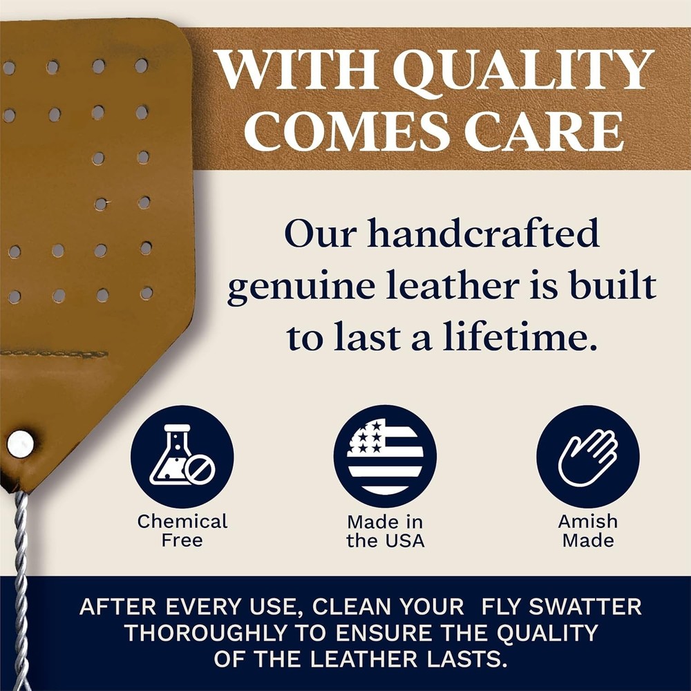 Leather Fly Swatter Set – 17-Inch Amish Craftsmanship for Bug Control