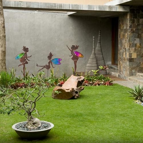 Metal Fairy Garden Stakes Decor,Charming Fairy with Wing Metal Colorful