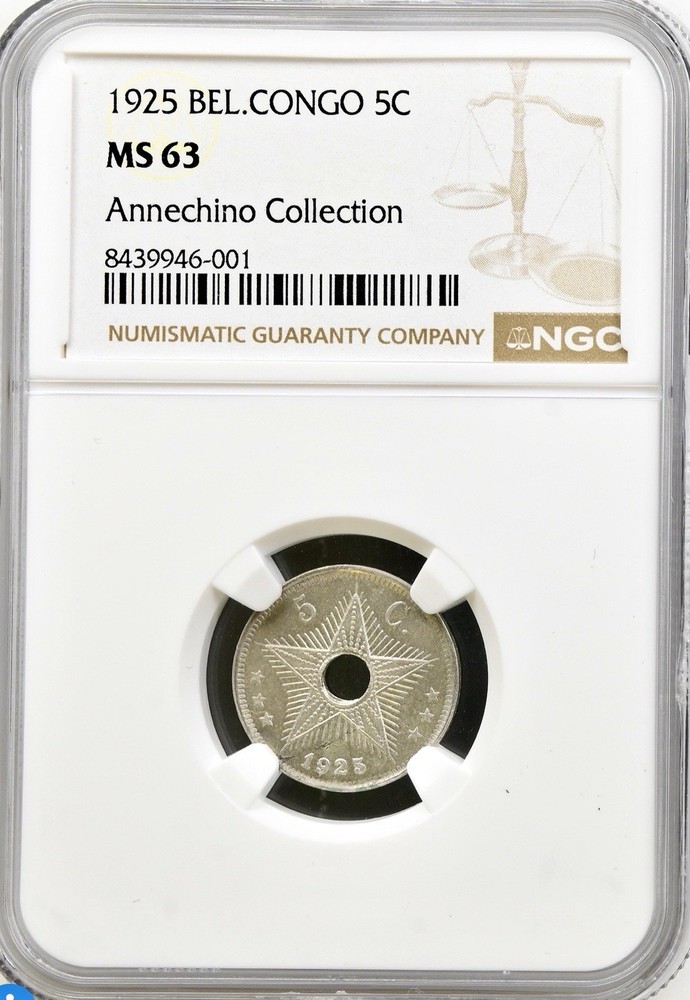 Belgian Congo 1925 5 Centimes, NGC MS63