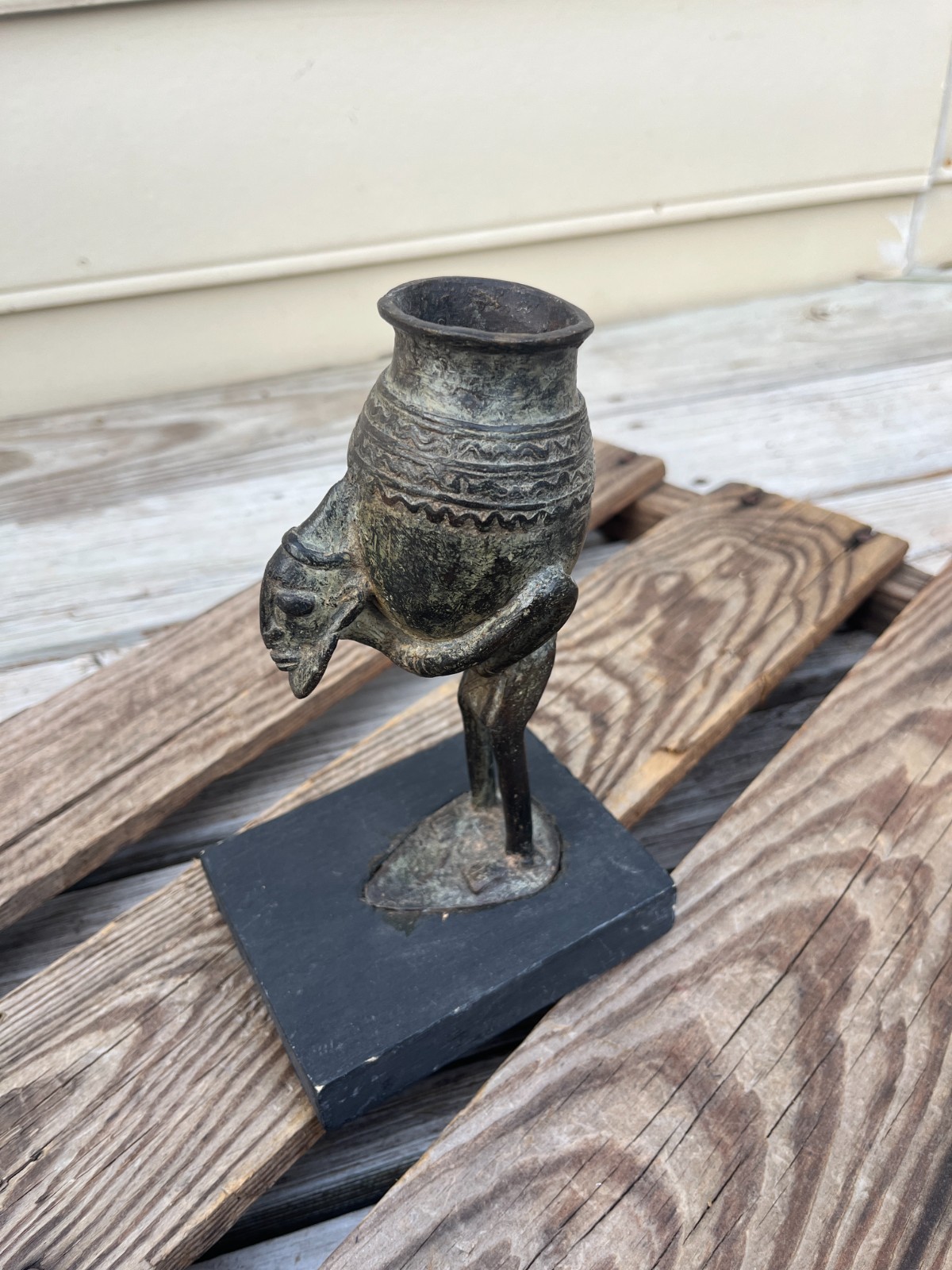 Vintage Mali Bronze Sculpture – Dogon Style Figure Carrying Vessel