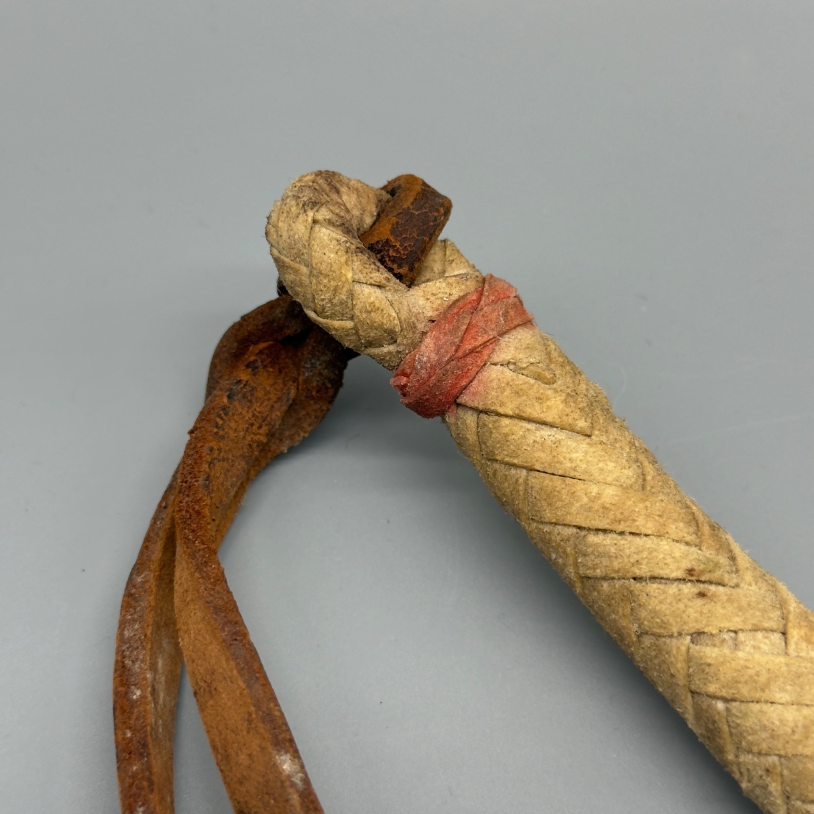 Vintage Western Leather Braided Horse Quirt Whip Cowboy Tack Rodeo Decor