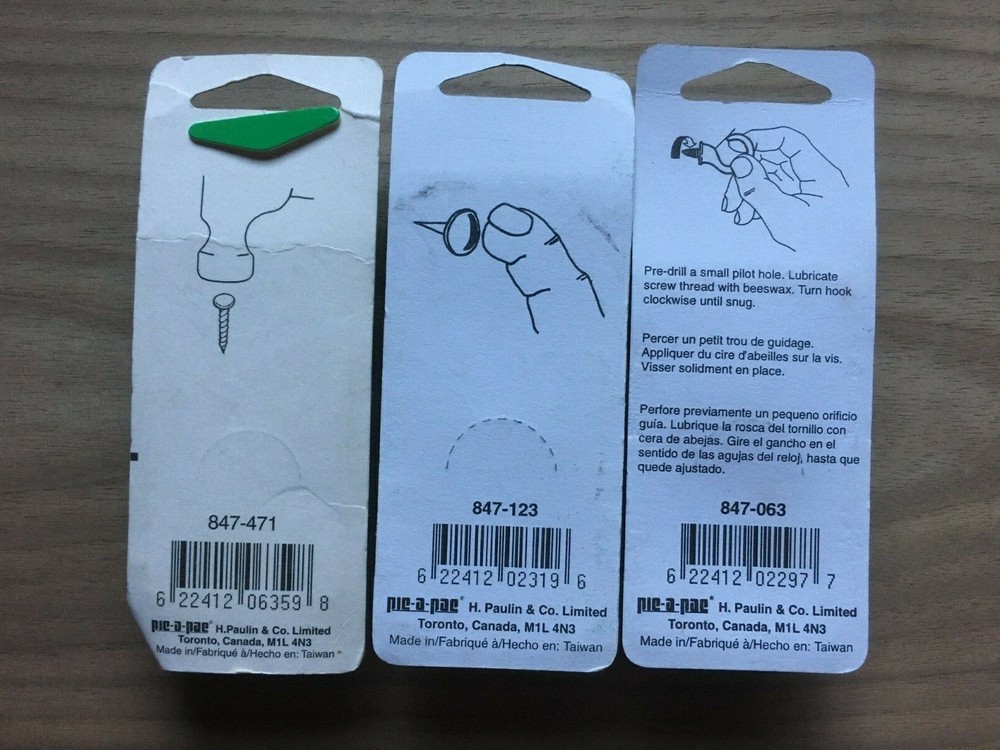 3 - Pie-A-Pae Misc Lot - Cup Hooks - Thumb Tacks - Twist Nails