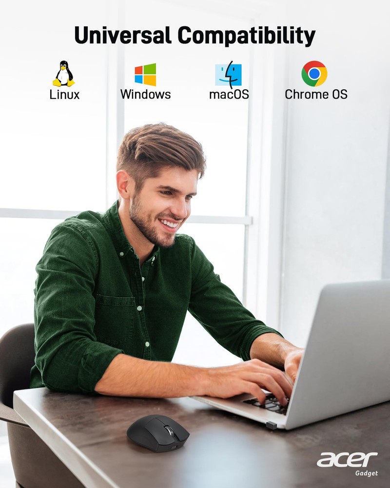 acer Wireless Mouse, 1200 DPI Computer Mouse Wireless with 2.4GHz USB A Recei...