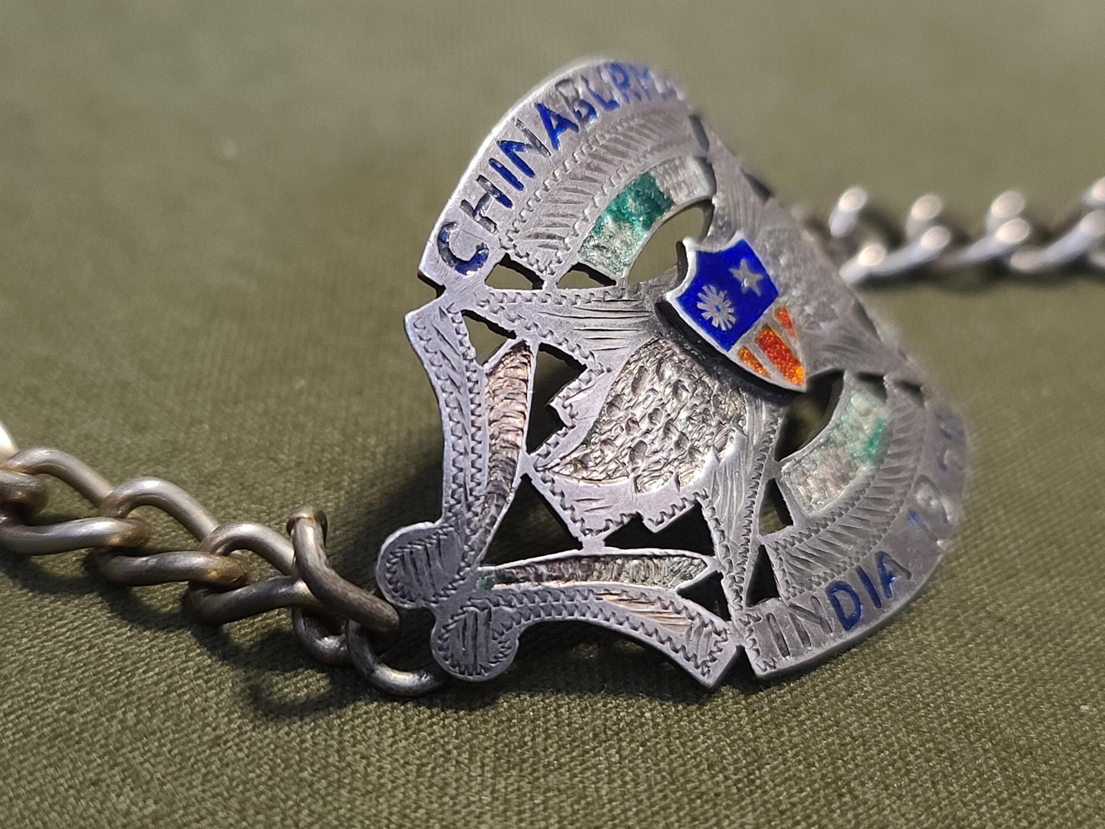 WWII China Burma India CBI 1944 Sweetheart Bracelet US Army Enamel Soldier 1940s