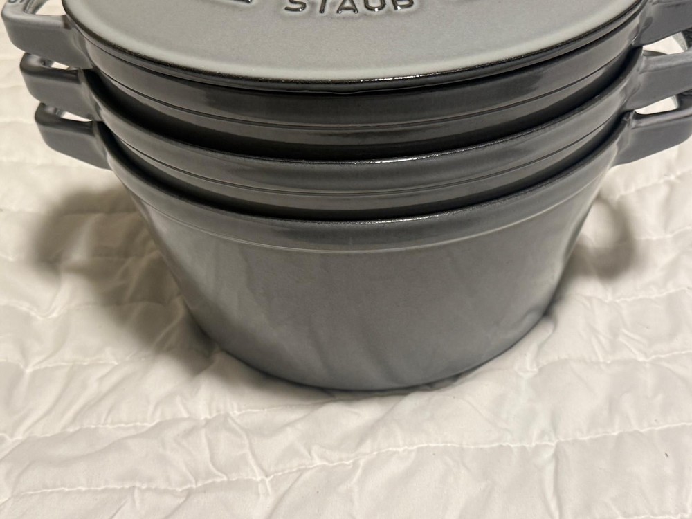 Staub Cast Iron, 5 qt, Round, dutch oven, 4-pc Stackable Set.
