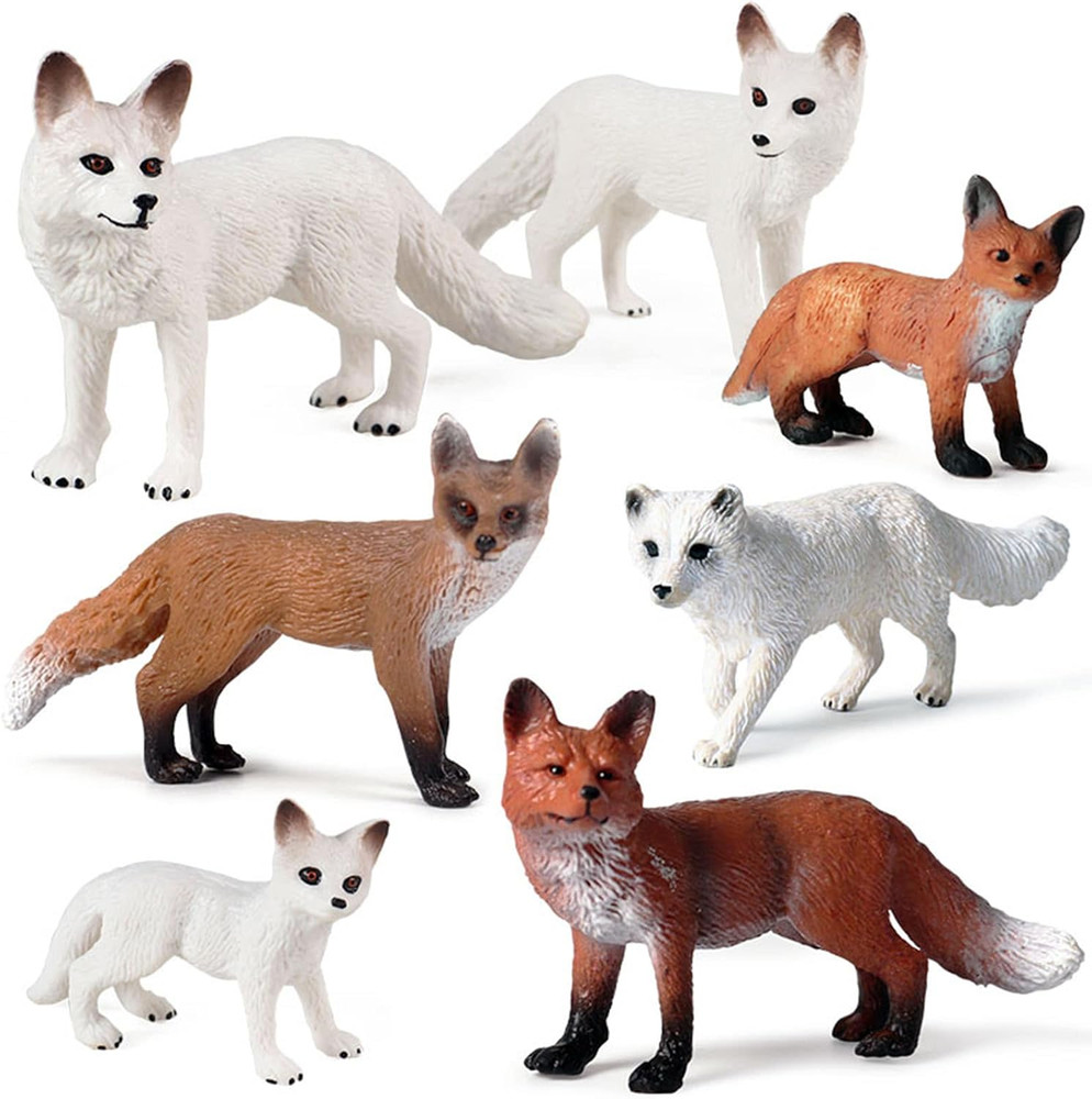 7PCS Fox Toy Figures, Plastic Forest Animals Fox Figurines Set Include Arctic Fo