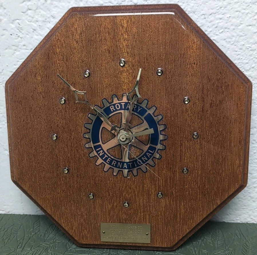 Rotary International Wood Wall Clock With Plaque Working