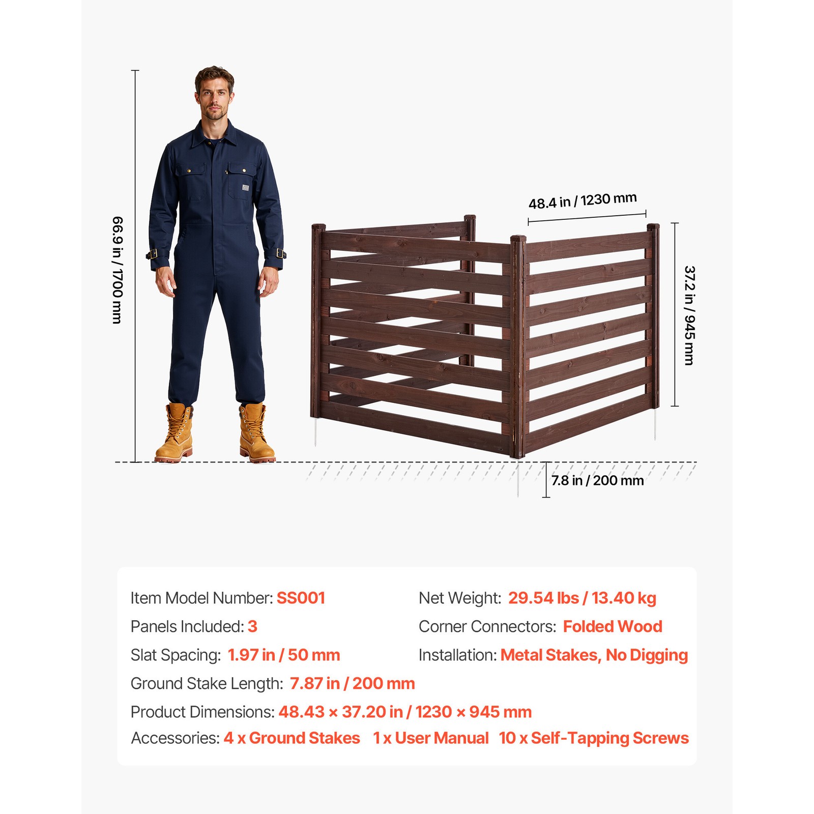 Uimoso 48" x 37" Air Conditioner Fence Privacy Fence with 3 Panels for Trash Can