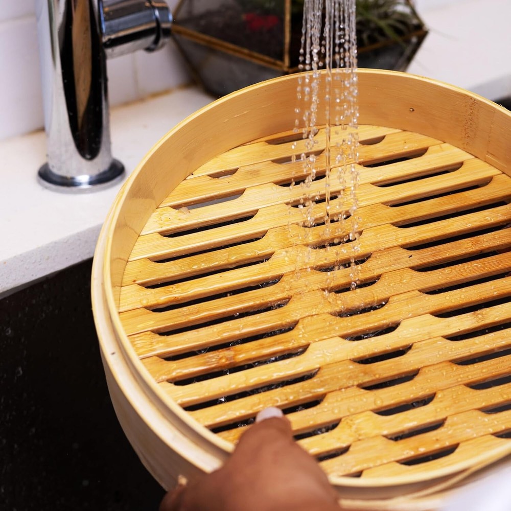 2-Tier Bamboo Steamer Baskets 10-Inch