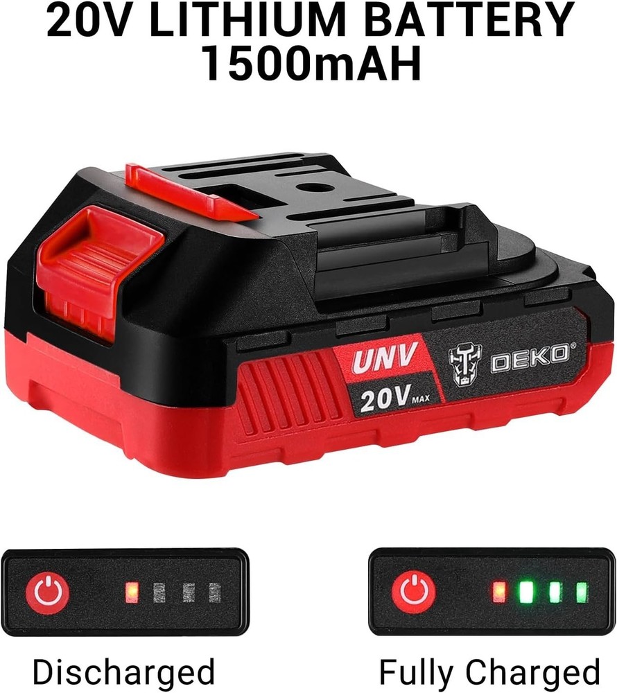 DEKO PRO Red Cordless Drill - Lightweight 20V Kit with Comprehensive Bits Set