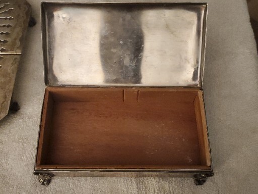 1897 Silver-Plated CIGAR/CIGARETTE BOX w/ Wood Lining (POOLE SILVER CO)last 24hr