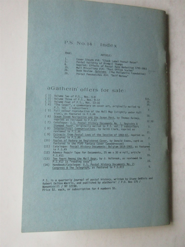 P.S. No. 18 A Quarterly Journal of Postal History August 1983