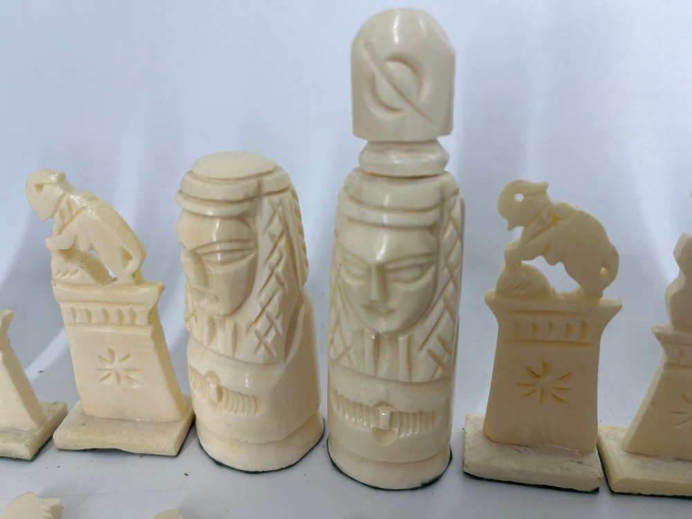 Complete Hand-carved Camel Bone Egyptian Chess Set