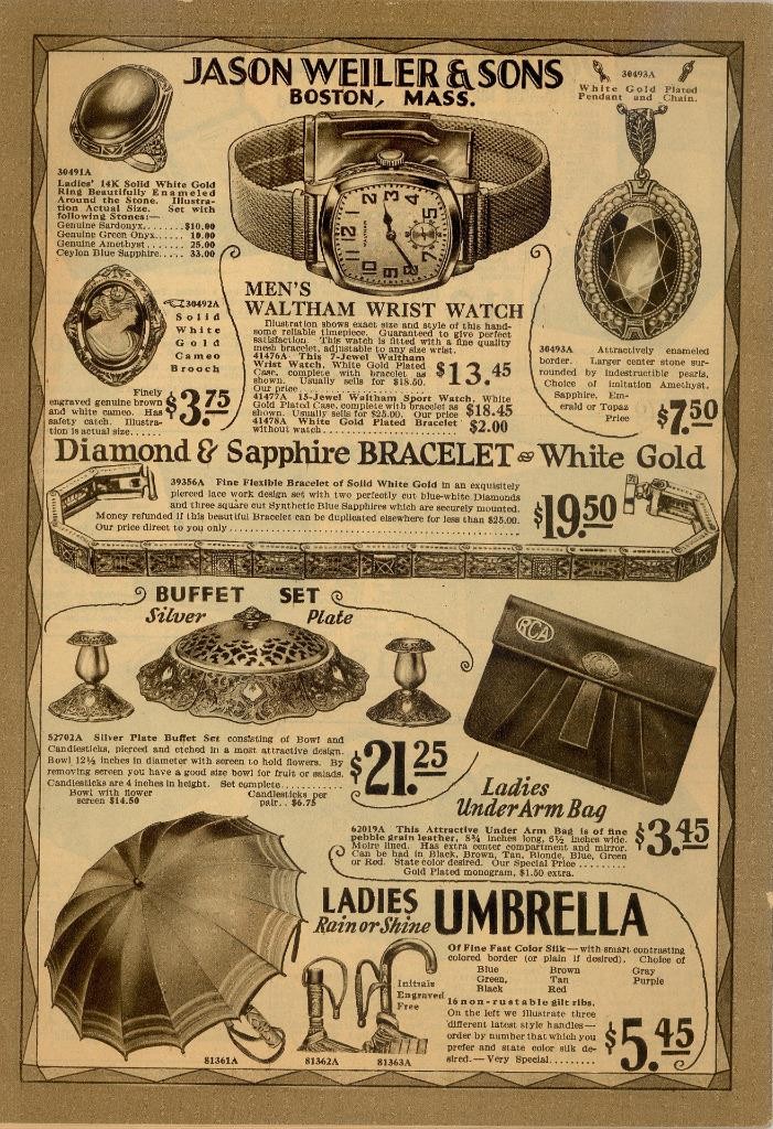 1920s Antique Catalog/Order Form "JEWELRY WATCHES SIVER PURSES CLOCKS" VG Boston
