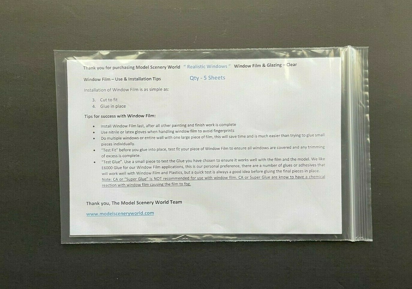 Realistic Windows Clear Window Film Glazing NO Curl for Scale Models 5 Sheets