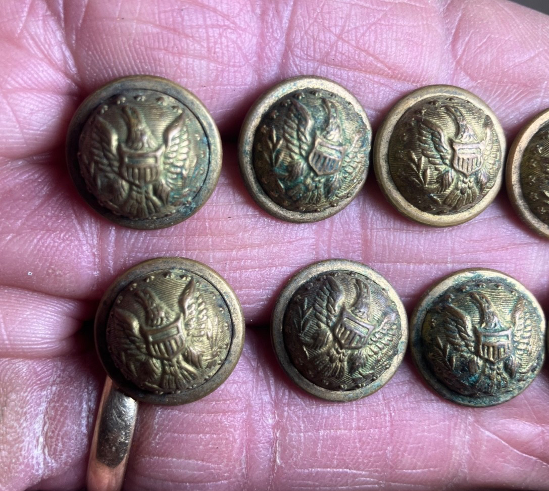 Set of 8 original non-dug Staff uniform buttons-Waterbury Button Co.