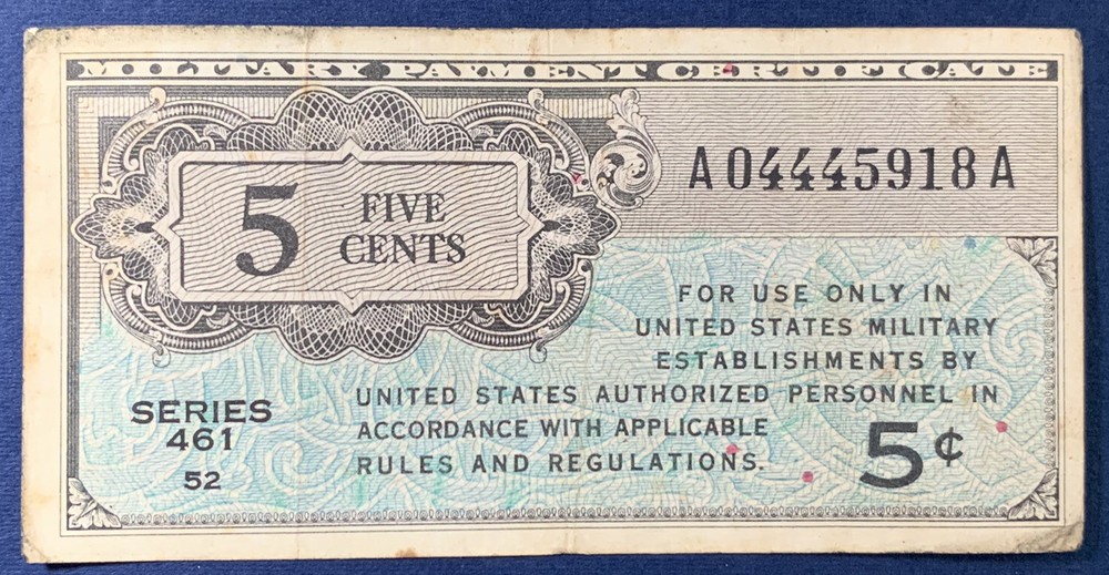 VINTAGE MILITARY PAYMENT CERTIFICATE 5C CIRCULATED