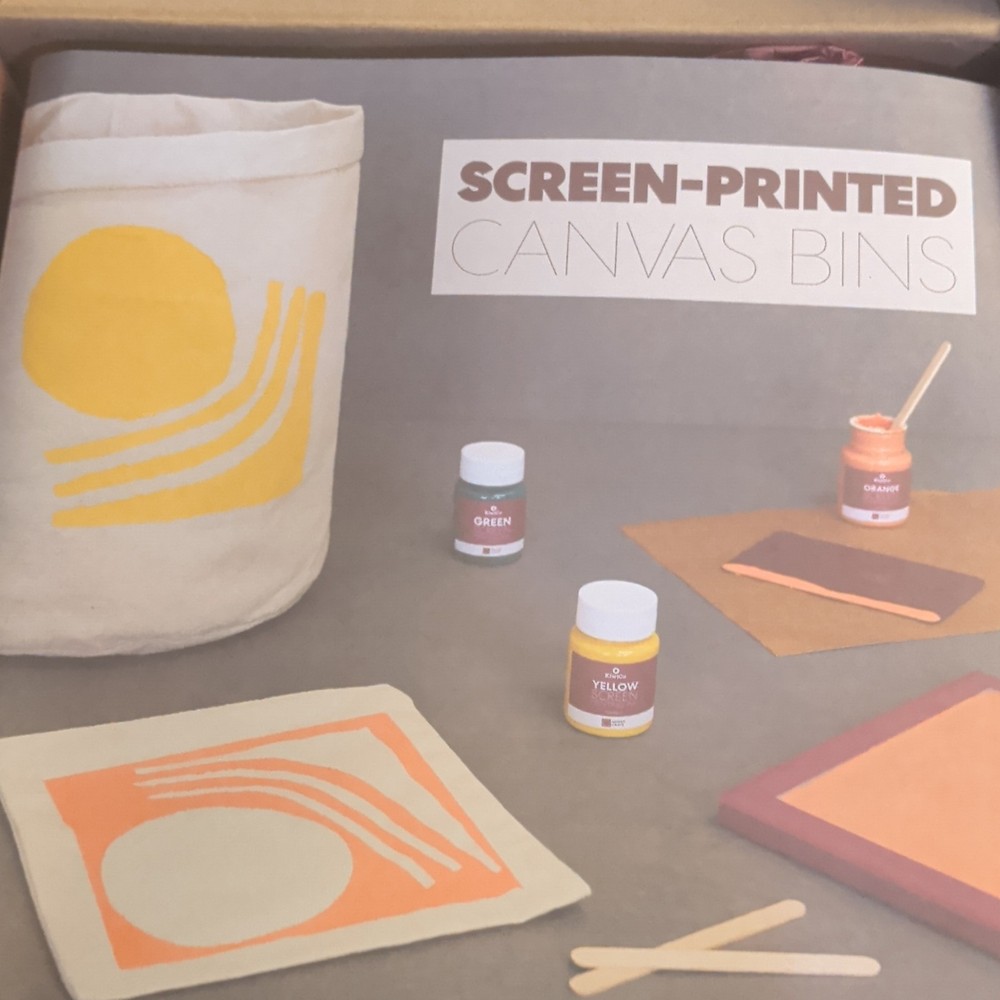 Maker Crate Screen-Printed Canvas Bins Kit with Paints, Screen & Guide