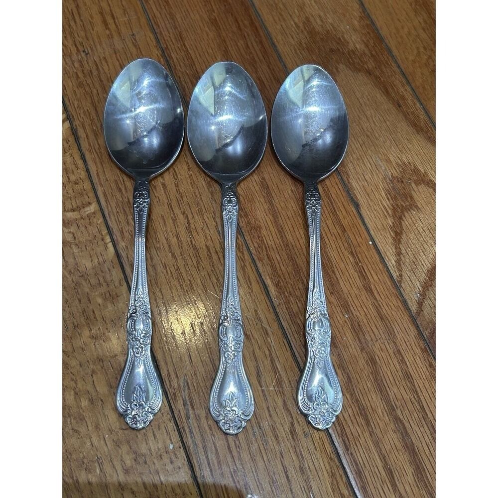 Rogers Stainless Flatware Teaspoons Set Of 3 Rose Pattern