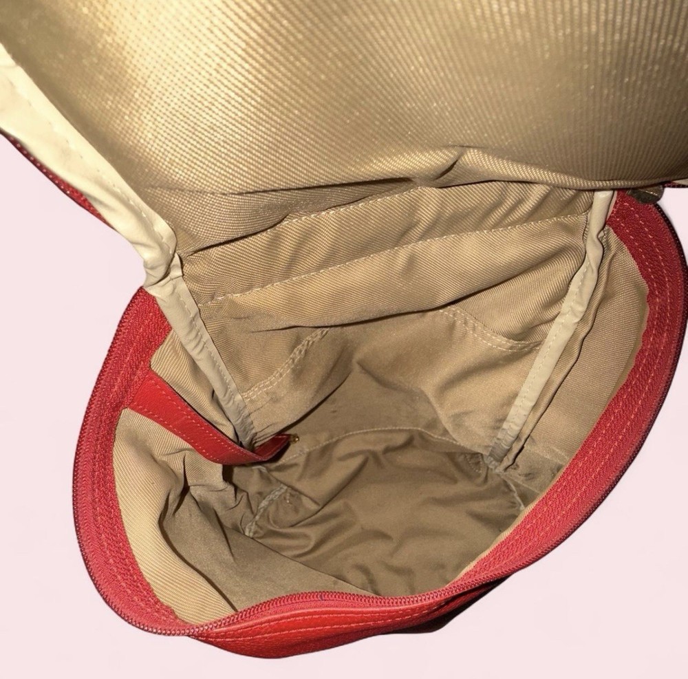 Red genuine leather Longchamp zippered backpack