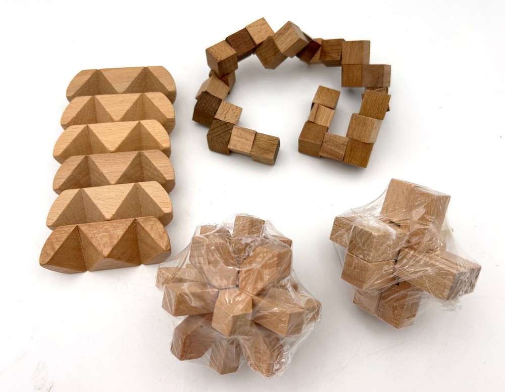 Brain Teaser Wood Interlocking Puzzles Set of 4