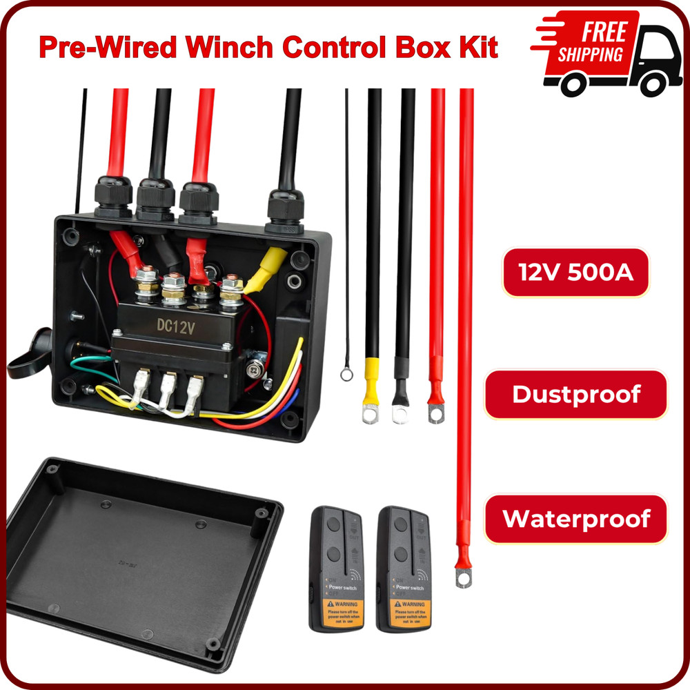 Pre-Wired Winch Control Box Kit 12V 500A Winch Solenoid Contactor Relay Wireless