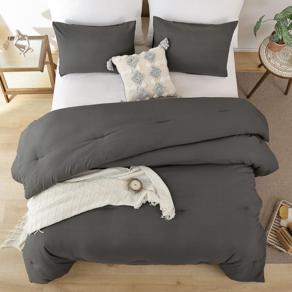 Queen Comforter Set Charcoal Grey, 3pcs