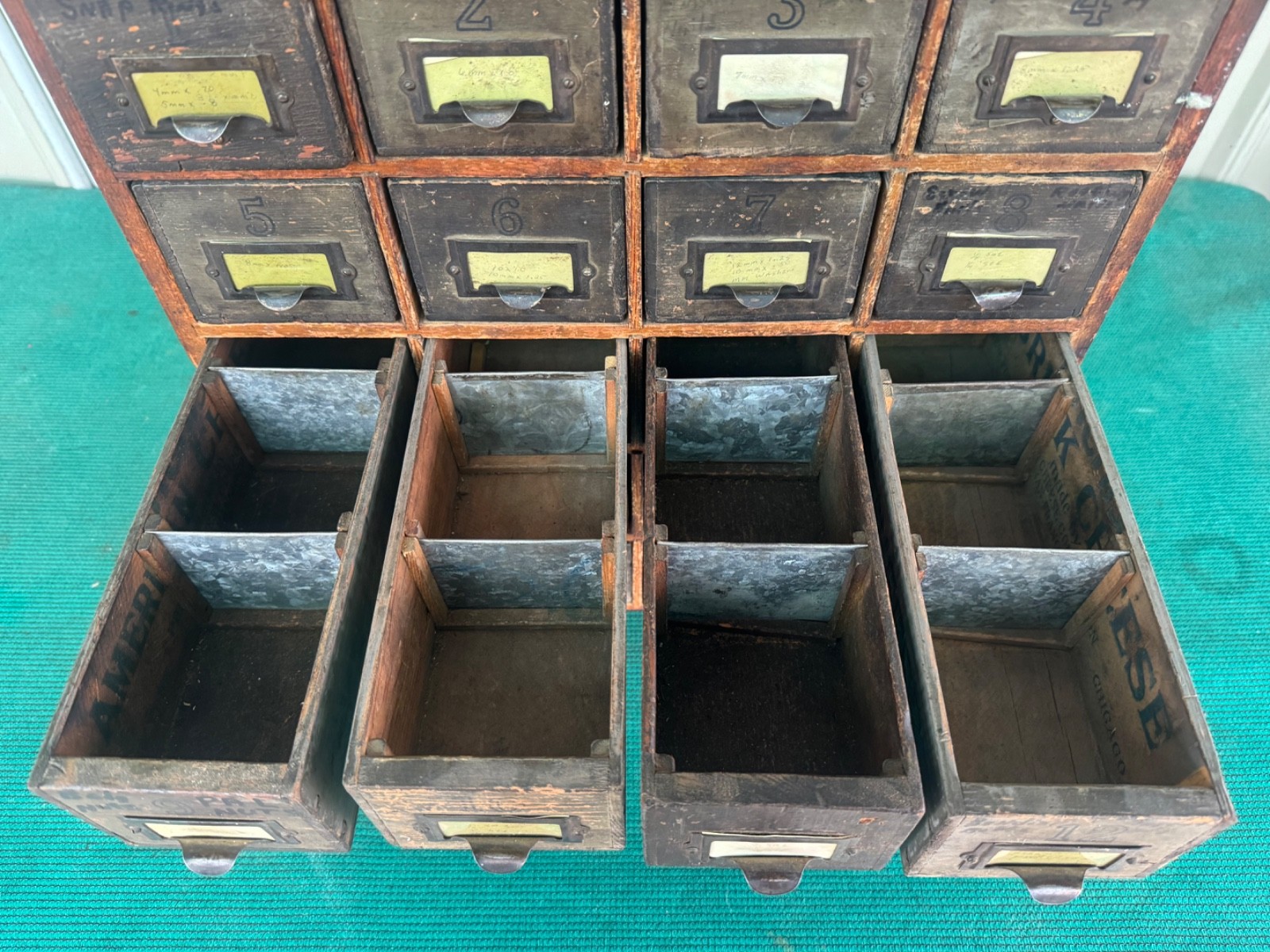 Antique Apothecary Wood Cabinet Bin Nuts, Bolts, Screws 20 Drawers 17"x12"x17"