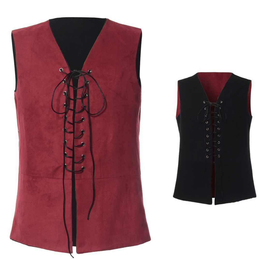 Mens Medieval Vest Pirate Waistcoat Renaissance Reversible Waistcoat Viking Vest