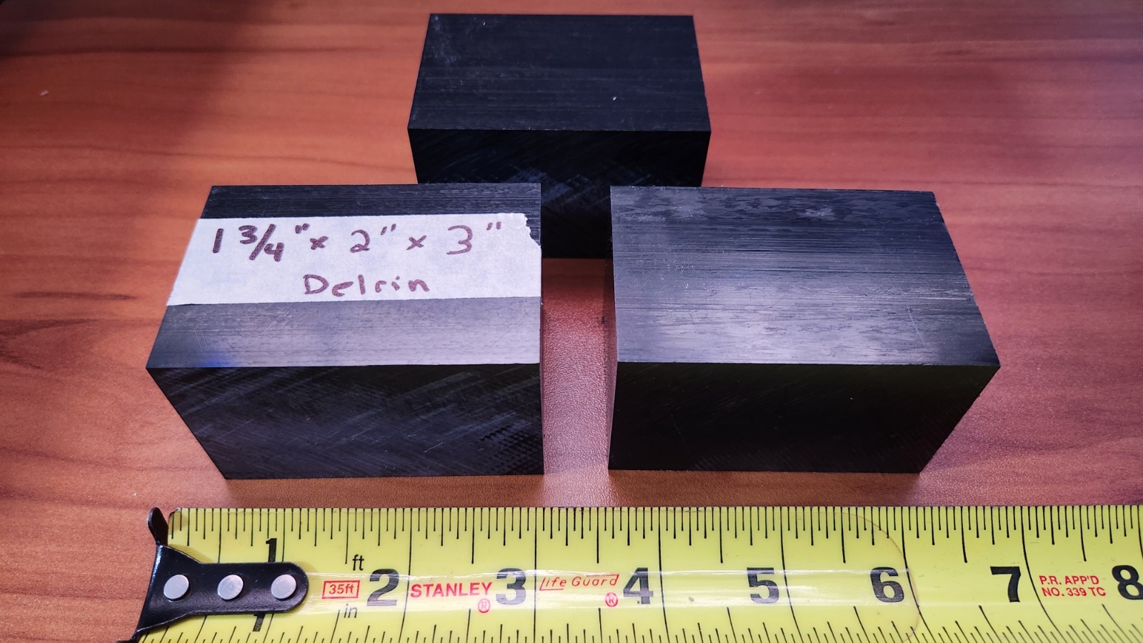 (3) DELRIN (ACETAL) BLACK SHEET STOCK 1.75" X 2.00" X 3.00" LOT OF 3
