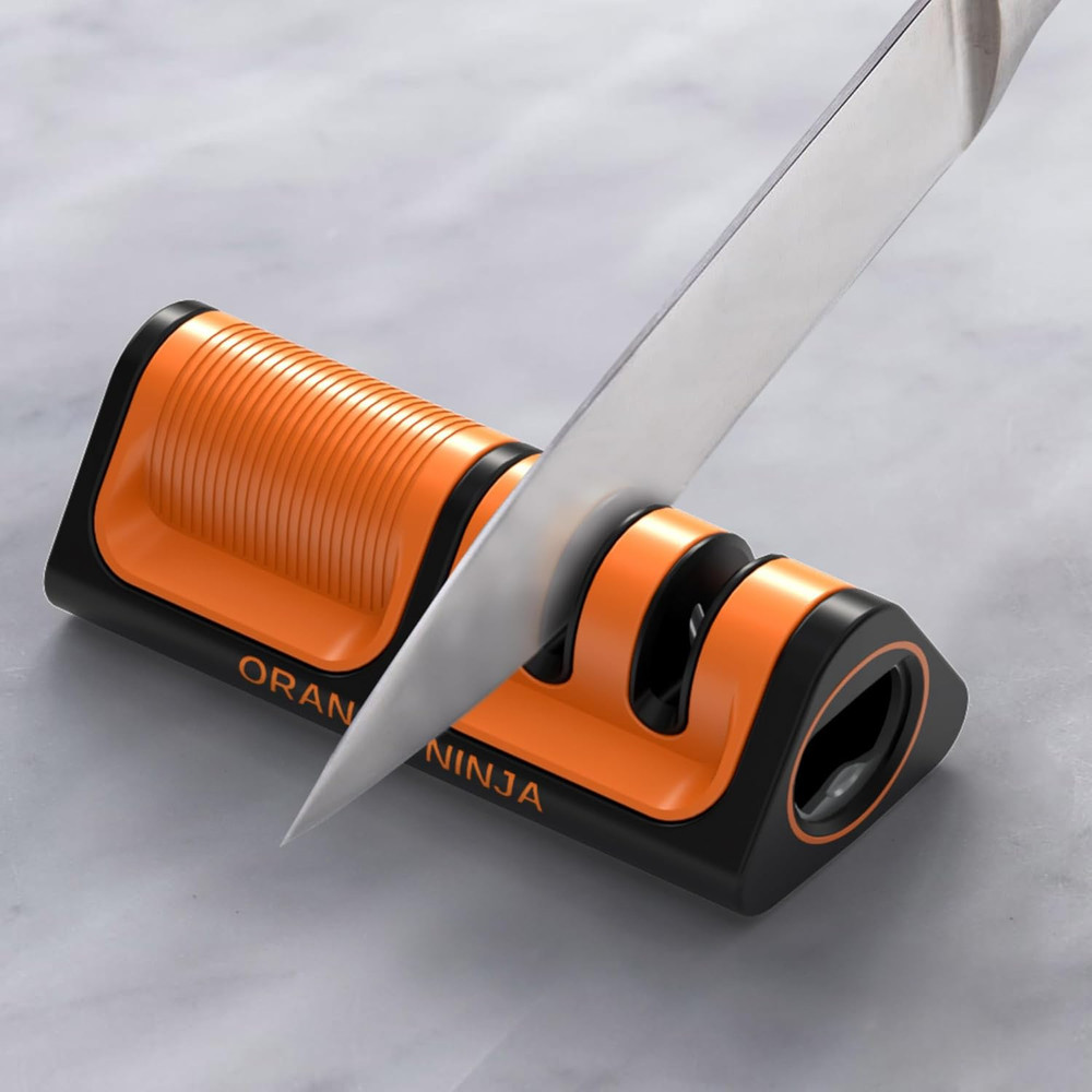 Orange Ninja Mini Knife Sharpener - Coarse & Fine Blade Sharpener, Sharpening Sy