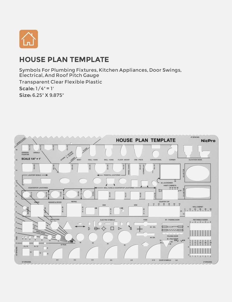 Nicpro Architectural Drafting Tools, 3 PCS Templates for House Plan