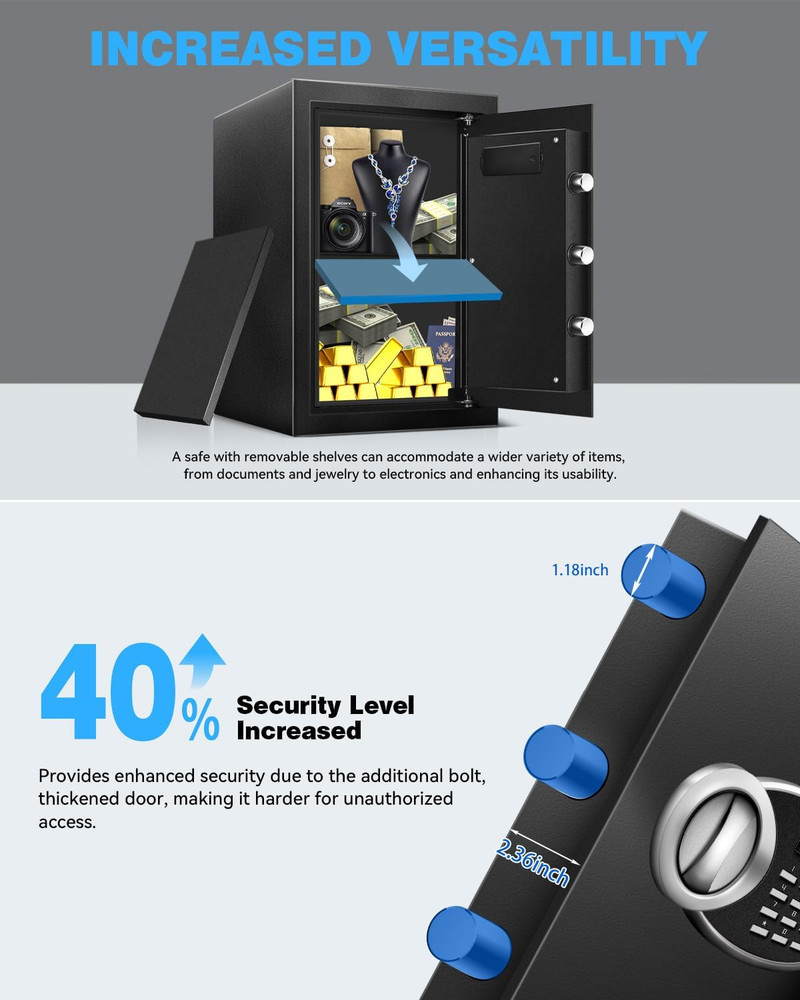 Large Fireproof Waterproof Safe Box with Digital Keypad & Combination Lock